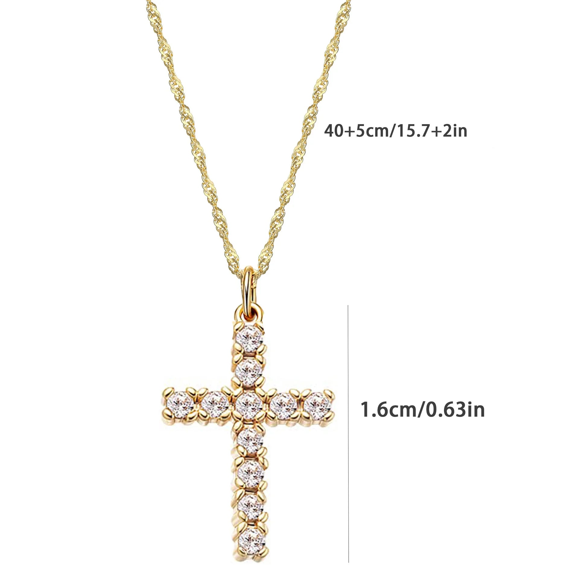 Crystal Cross Charm Gold Necklace