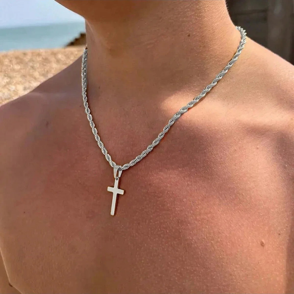 Classic Silver Cross Pendant Chain