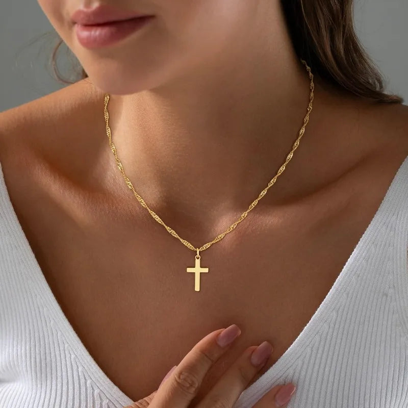 Crystal Cross Charm Gold Necklace