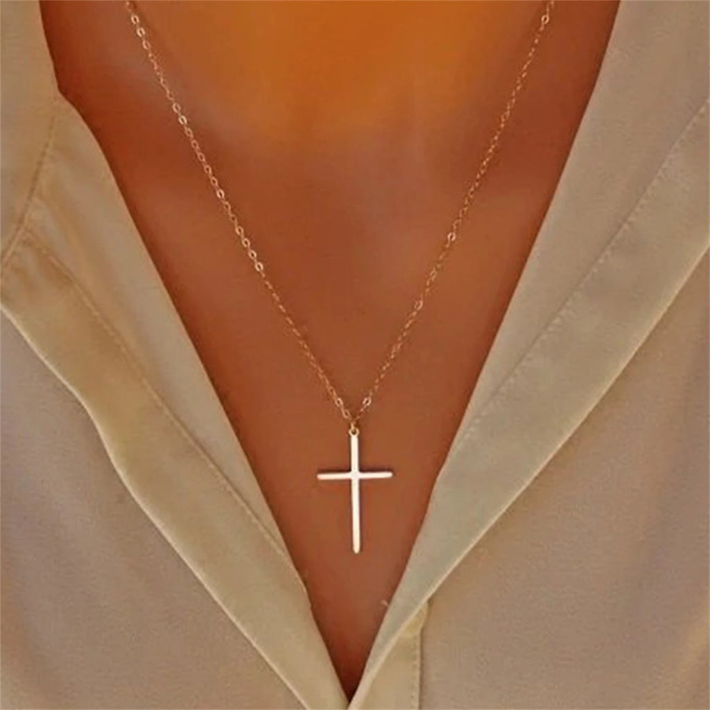 Simple Silver Cross Chain Necklace