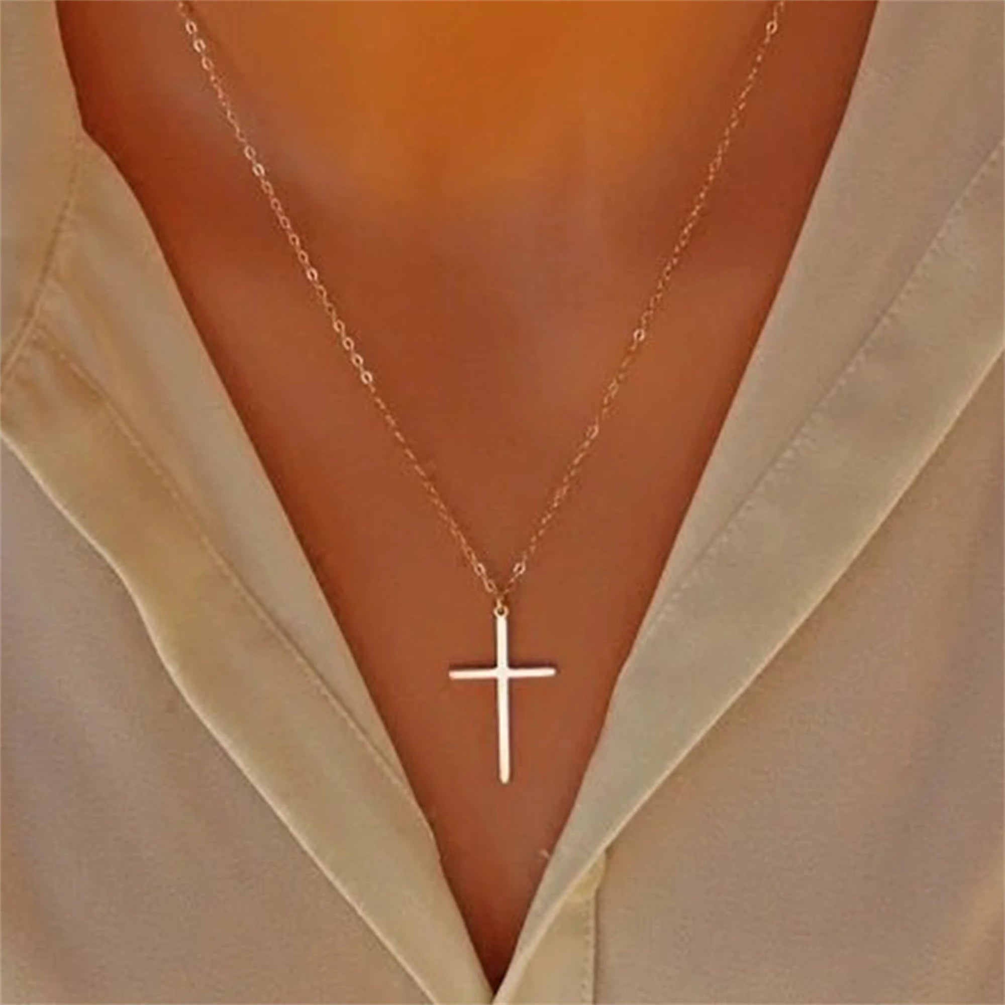 Simple Silver Cross Chain Necklace