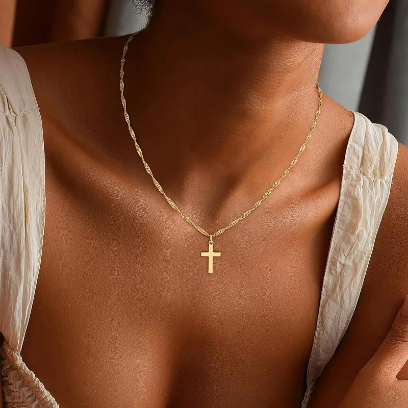 Crystal Cross Charm Gold Necklace