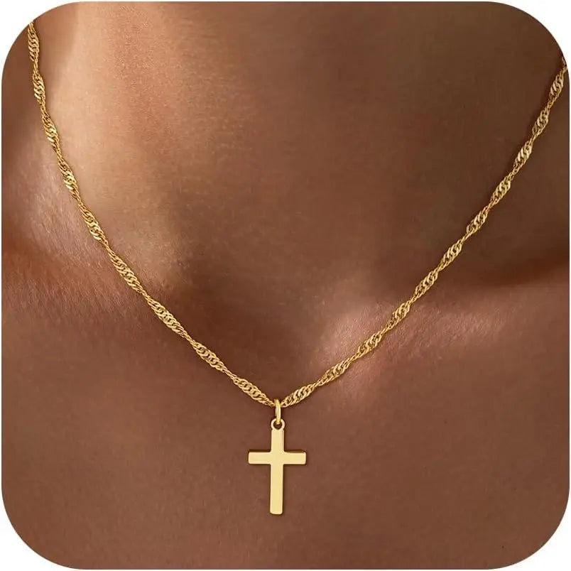 Crystal Cross Charm Gold Necklace