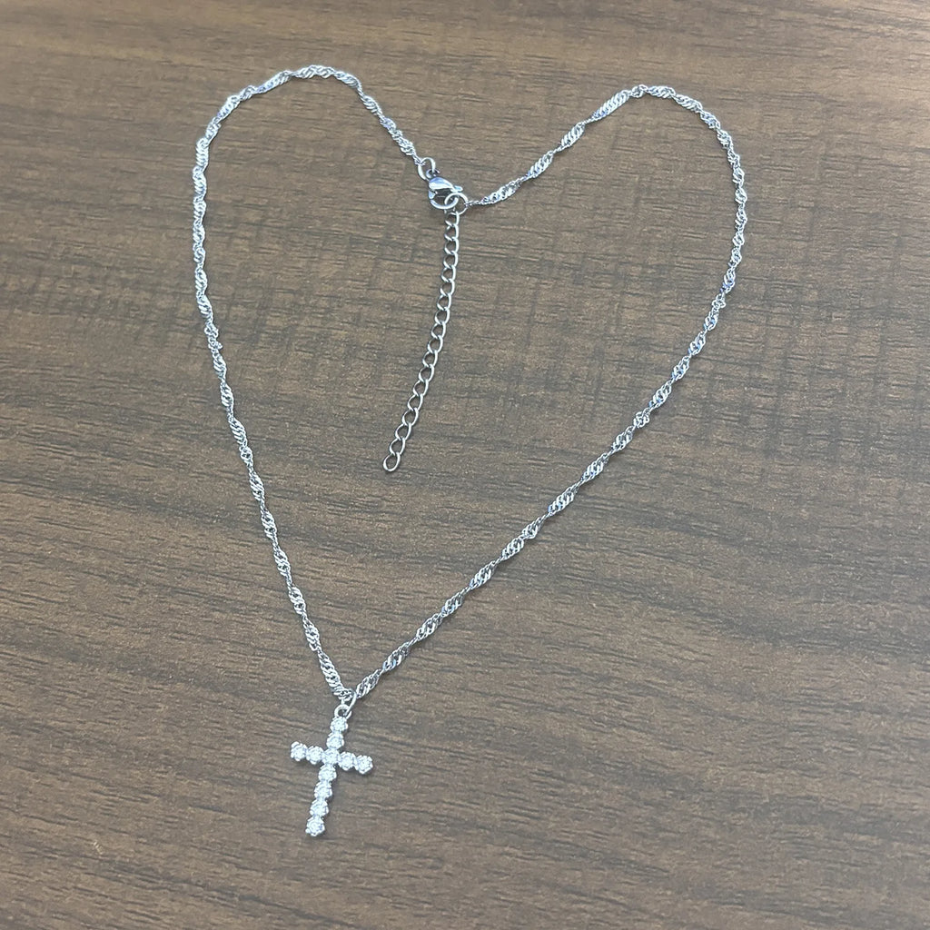 Crystal Cross Charm Gold Necklace